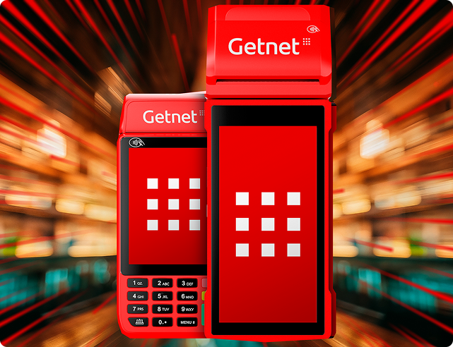 Linha de maquininhas Getnet sobre fundo claro