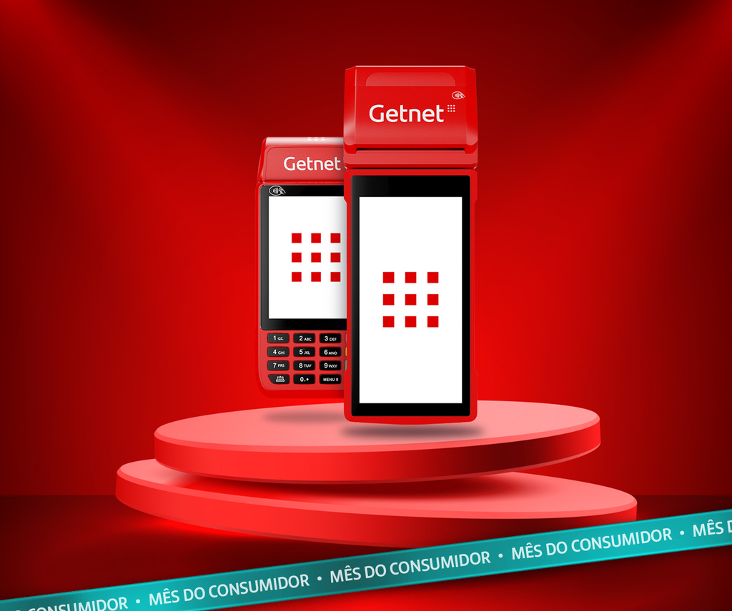 Linha de maquininhas Getnet sobre fundo claro