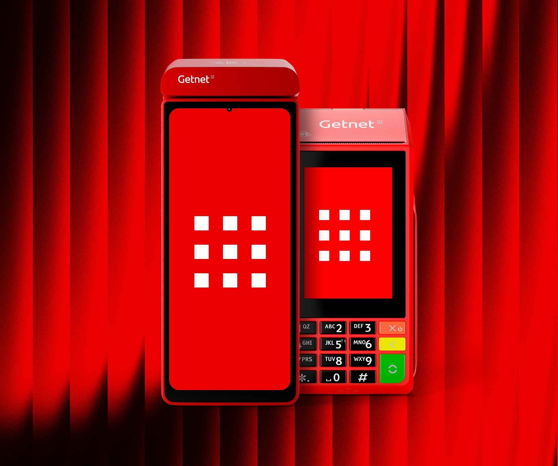 Linha de maquininhas Getnet sobre fundo claro