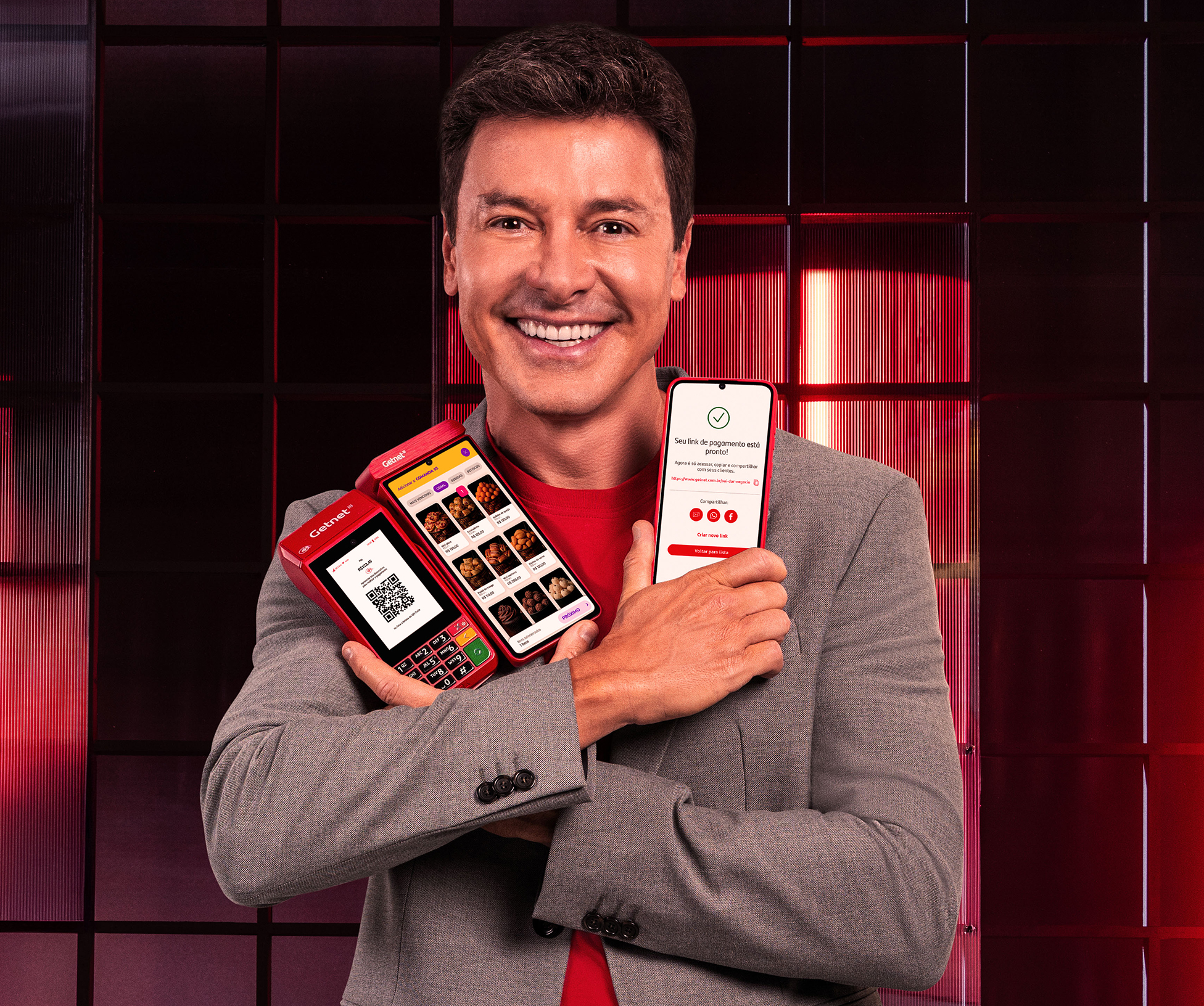 Linha de maquininhas Getnet sobre fundo claro