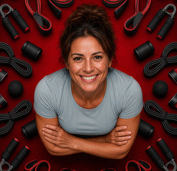 Mulher sorrindo e olhando para o celular